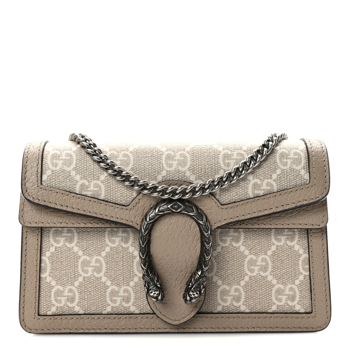 GG Supreme Monogram Textured Dollar Calfskin Super Mini Dionysus Shoulder Bag Beige Mystic White Oatmeal