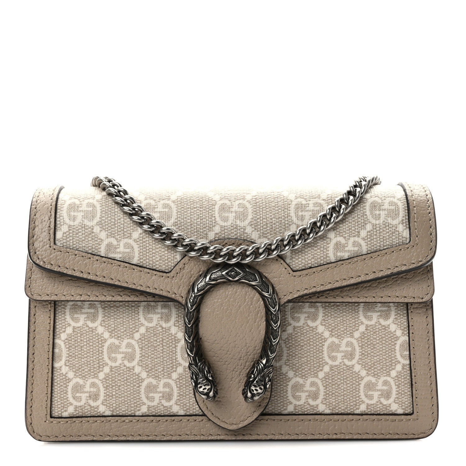Gucci GG Supreme Monogram Textured Dollar Calfskin Super Mini Dionysus Shoulder Bag Beige Mystic White Oatmeal 1 of 9