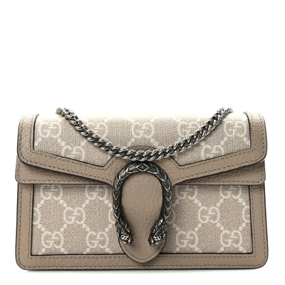Gucci GG Supreme Monogram Textured Dollar Calfskin Super Mini Dionysus Shoulder Bag Beige Mystic White Oatmeal 1 of 9