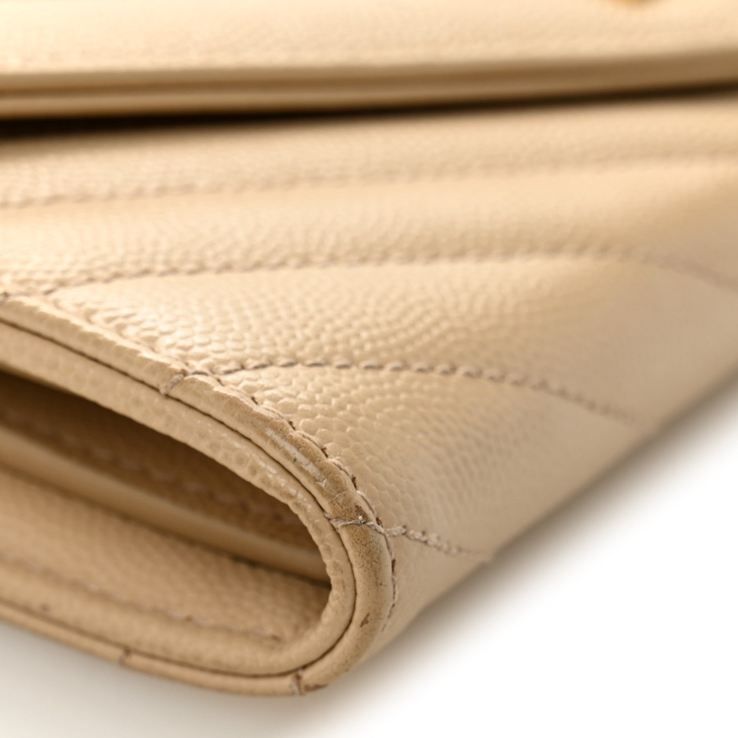 Saint Laurent Grain De Poudre Matelasse Chevron Monogram Flap Wallet Dark Beige 8 of 9