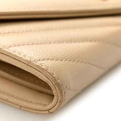 Saint Laurent Grain De Poudre Matelasse Chevron Monogram Flap Wallet Dark Beige 8 of 9