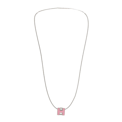 Hermes Palladium Lacquered Cage d'H Pendant Necklace Rose Dragee 3 of 5
