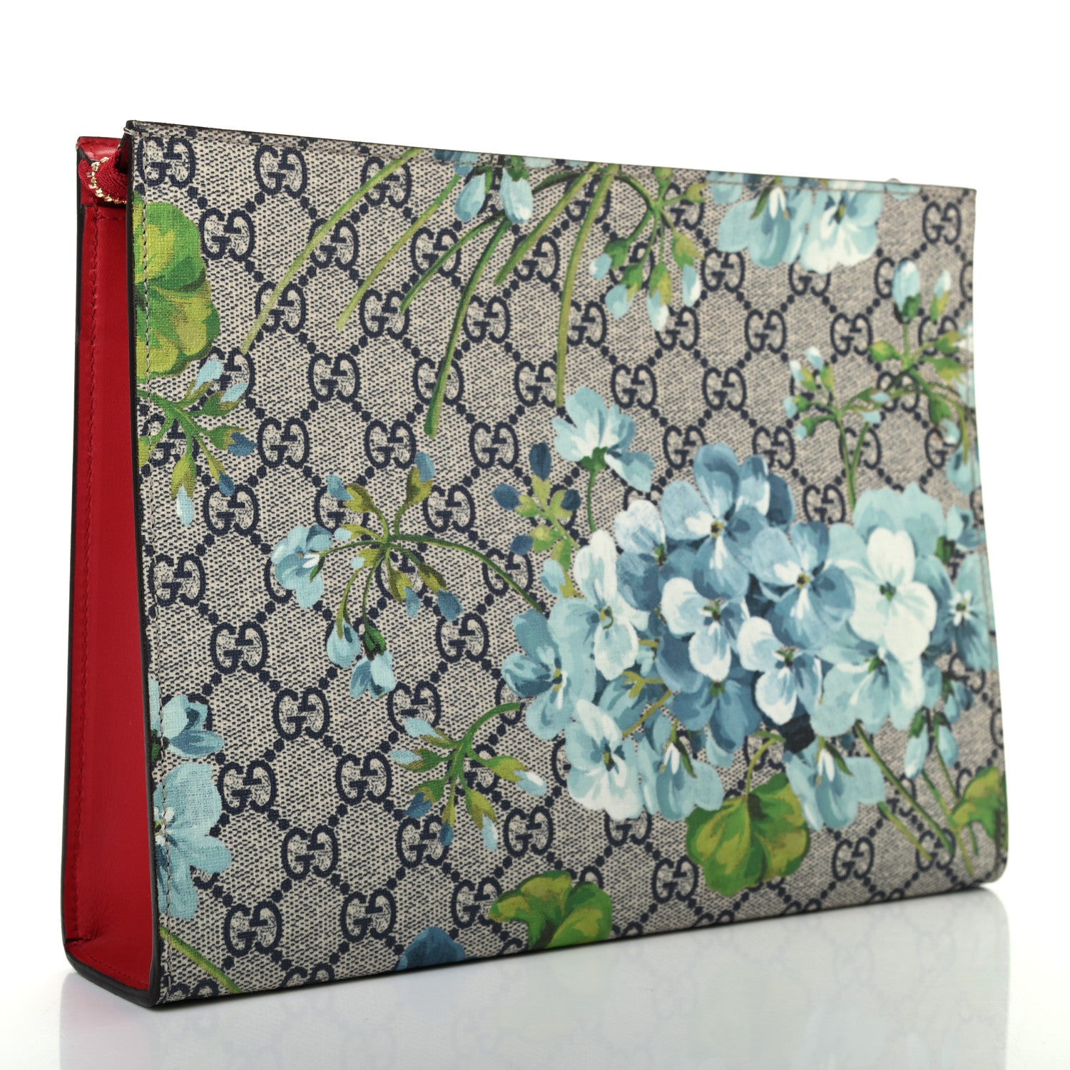 Gucci GG Supreme Monogram Blooms Large Cosmetic Case Beige Blue Navy Hibiscus Red 3 of 6