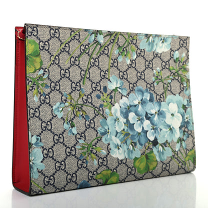 Gucci GG Supreme Monogram Blooms Large Cosmetic Case Beige Blue Navy Hibiscus Red 3 of 6