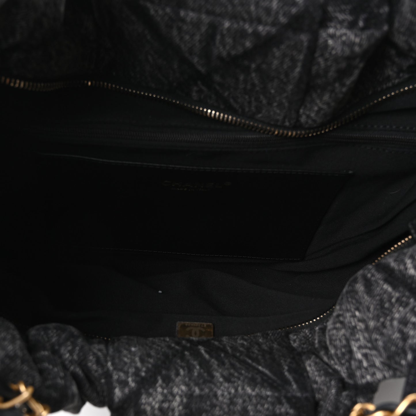 Washed Denim Quilted Maxi Bow Bag Black