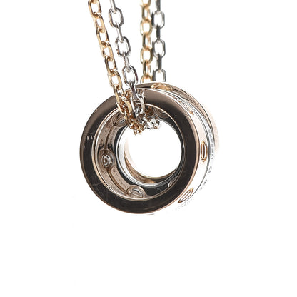 Cartier 18K White Pink Gold Diamond Three Ring LOVE Pendant Necklace 7 of 9
