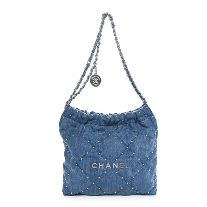Chanel Washed Denim Quilted Studded Small Chanel 22 Blue 1 of 11