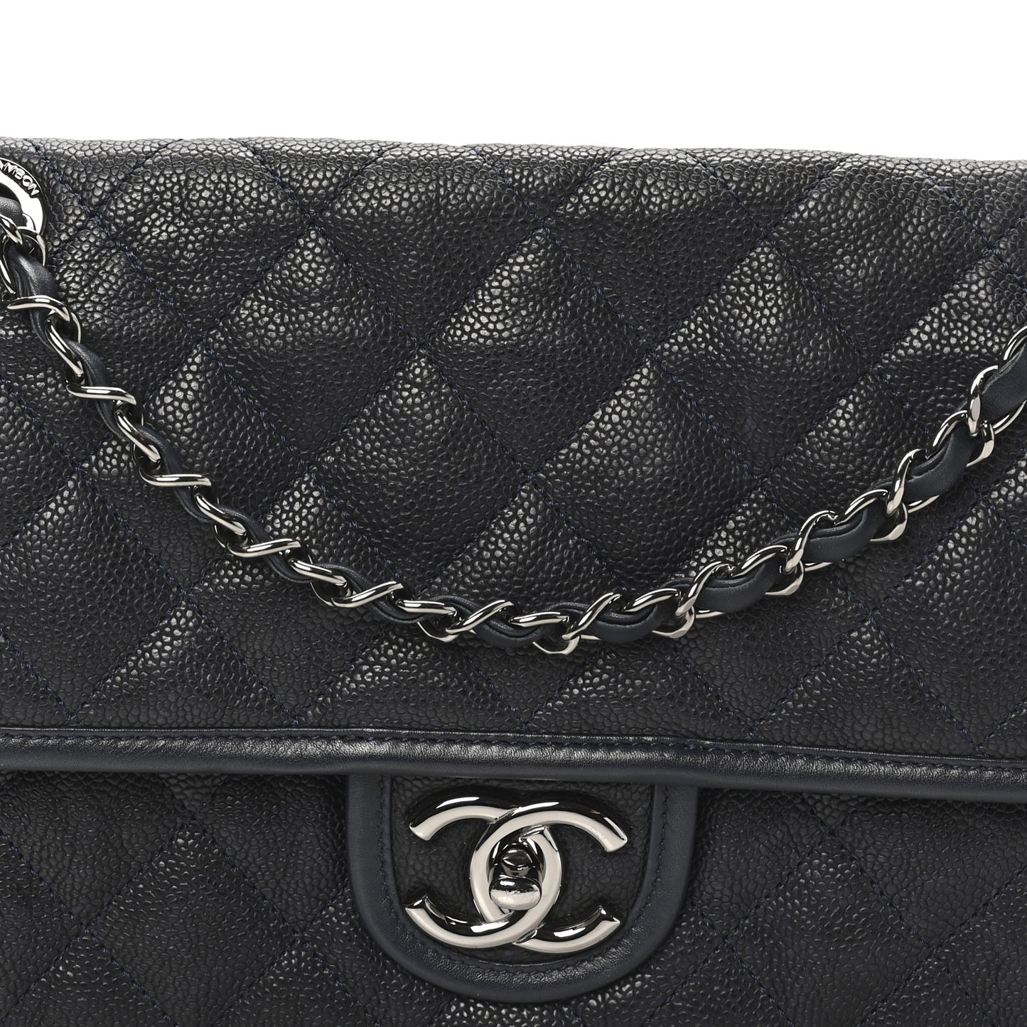 Caviar Quilted Medium French Riviera Flap Dark Navy Blue