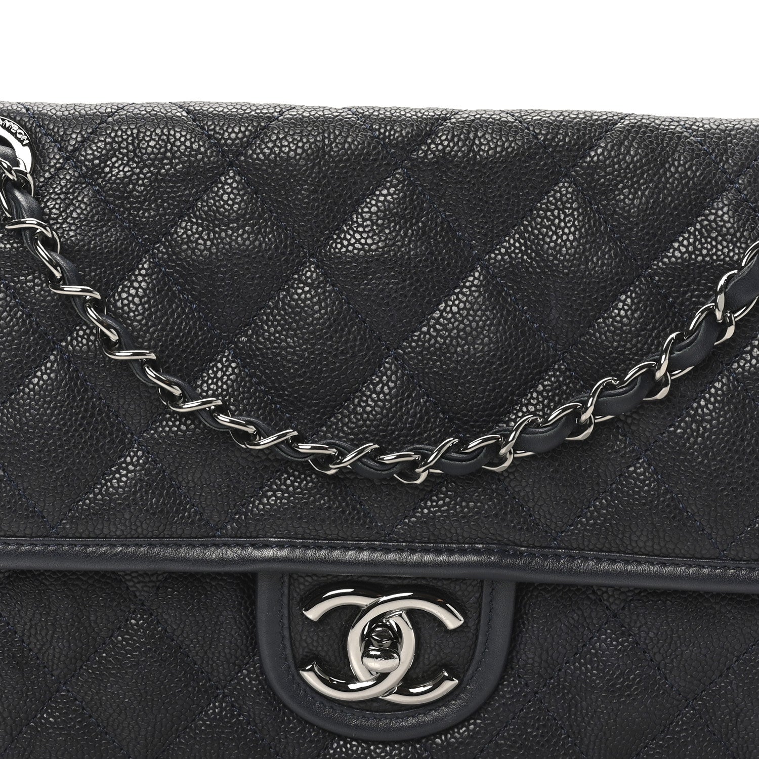 Chanel Caviar Quilted Medium French Riviera Flap Dark Navy Blue 8 of 10