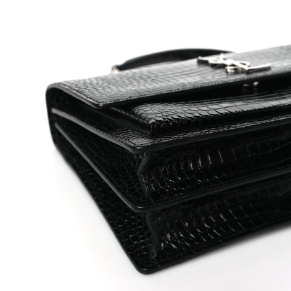 Saint Laurent Calfskin Crocodile Embossed Large Monogram Sunset Black 7 of 8
