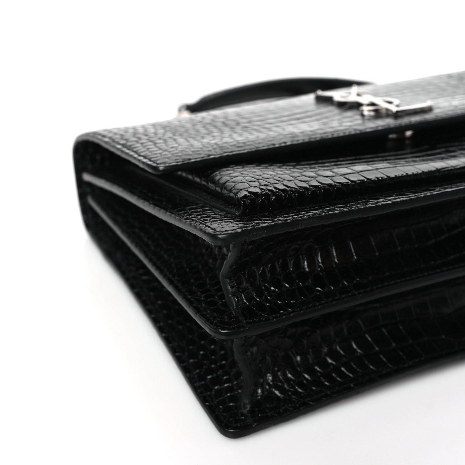Saint Laurent Calfskin Crocodile Embossed Large Monogram Sunset Black 7 of 8