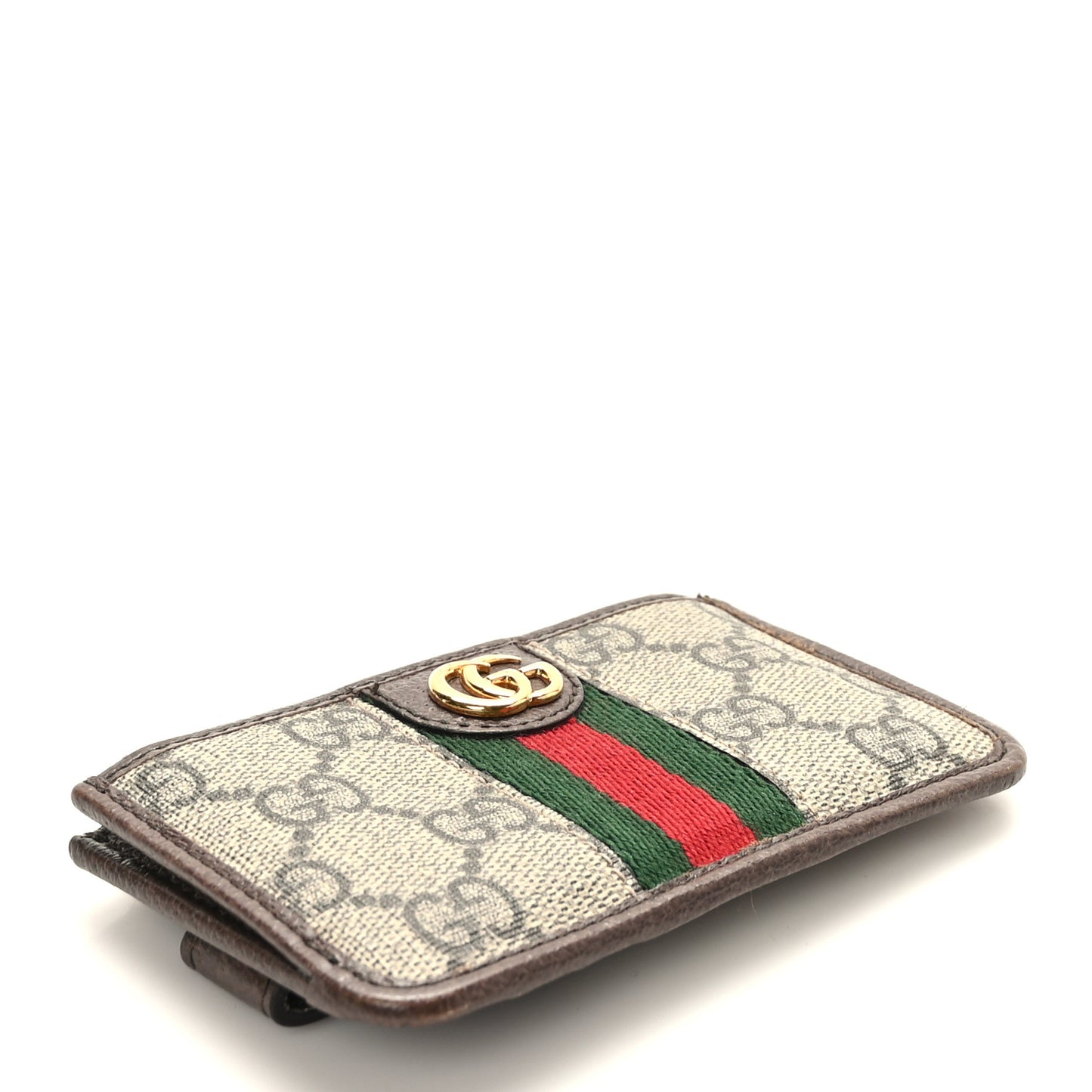 GG Supreme Monogram Web Ophidia Zip Card Case Brown