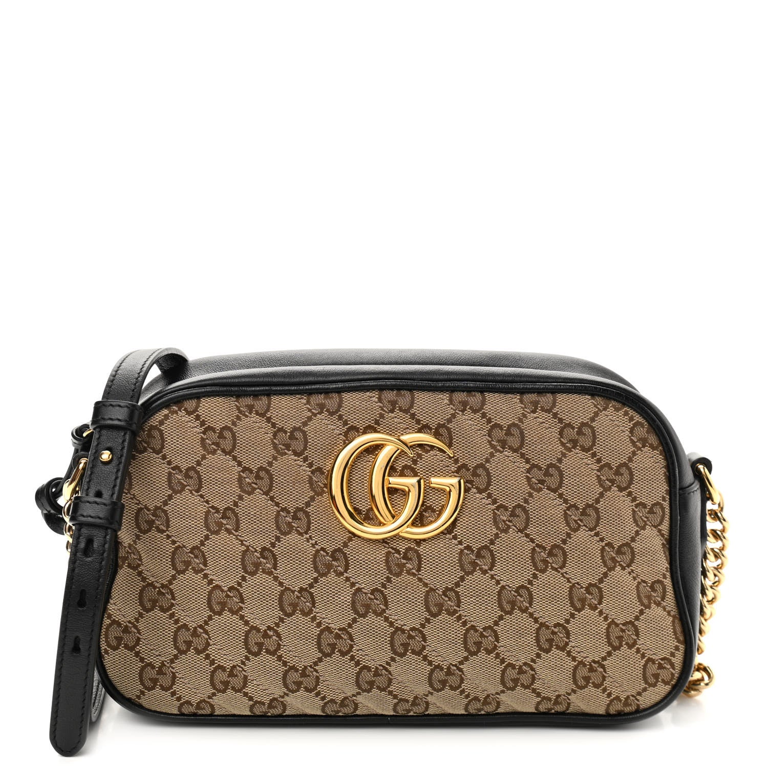 Gucci Monogram Matelasse Diagonal Small GG Marmont Chain Shoulder Bag Beige Black 1 of 11