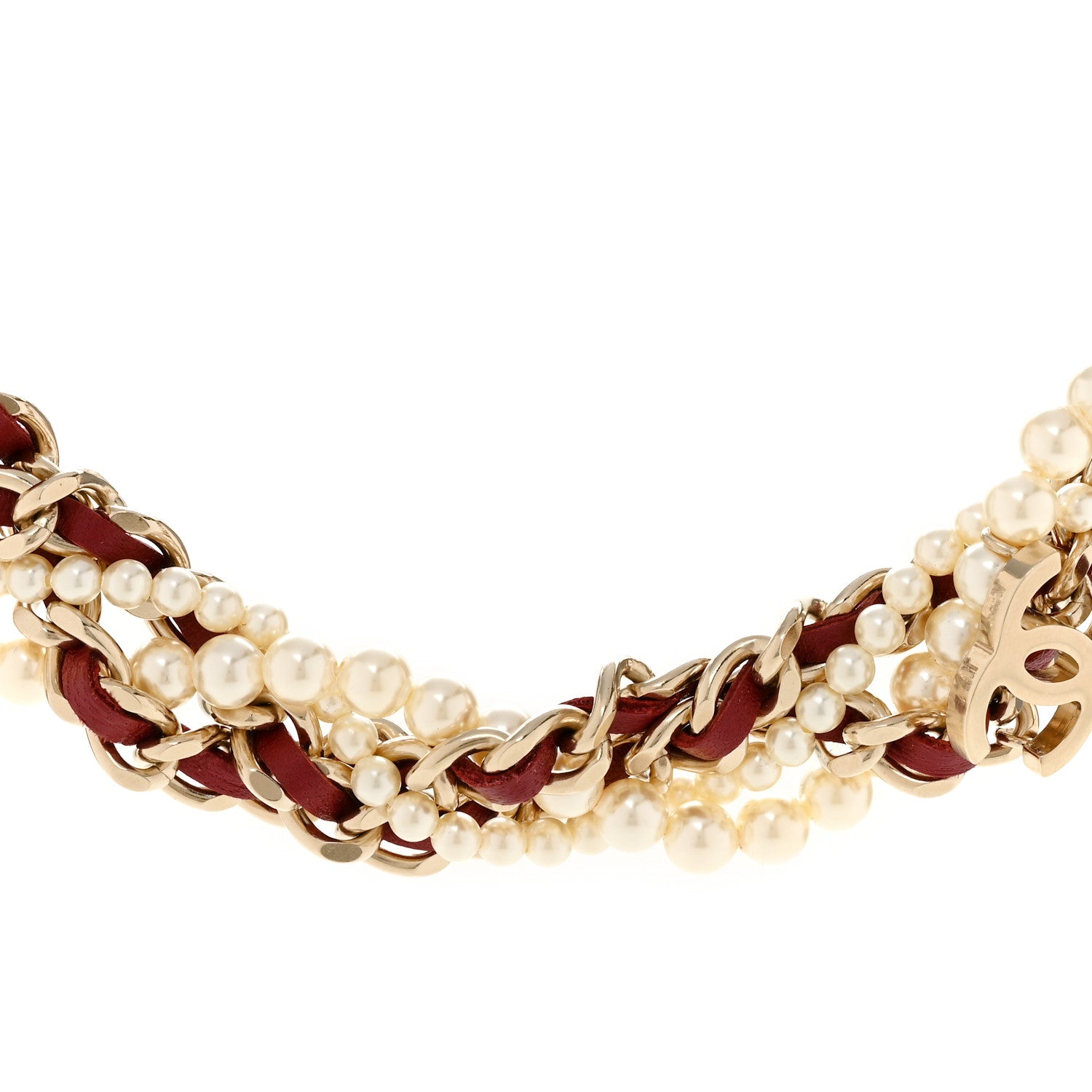 Chanel Pearl Lambskin CC Multi Strand Chain Choker Necklace Red 3 of 6