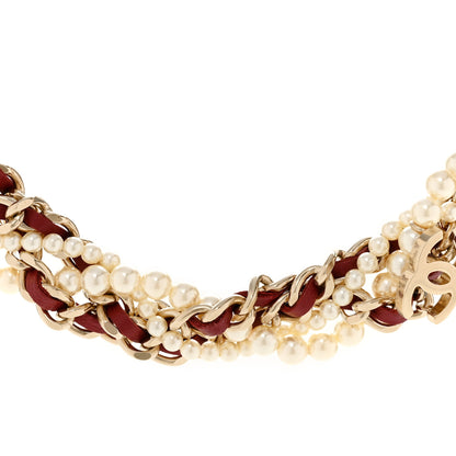 Chanel Pearl Lambskin CC Multi Strand Chain Choker Necklace Red 3 of 6