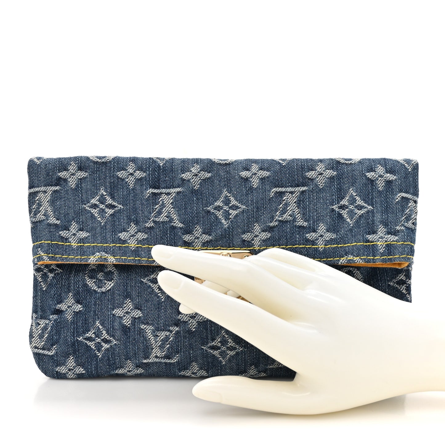 Monogram Denim Pochette Plat Clutch Blue
