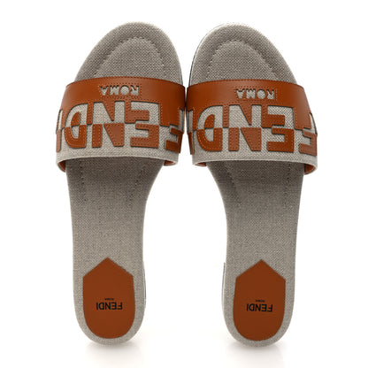 Fendi Vitello Canvas Signature Flat Slide Sandals 40 Cuoio Grezzo 2 of 8