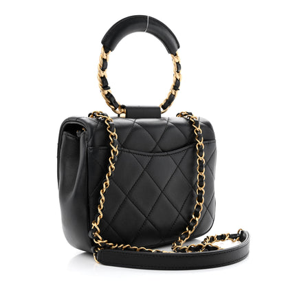 Chanel Lambskin Quilted Small Circular Handle Bag Black 3 of 14