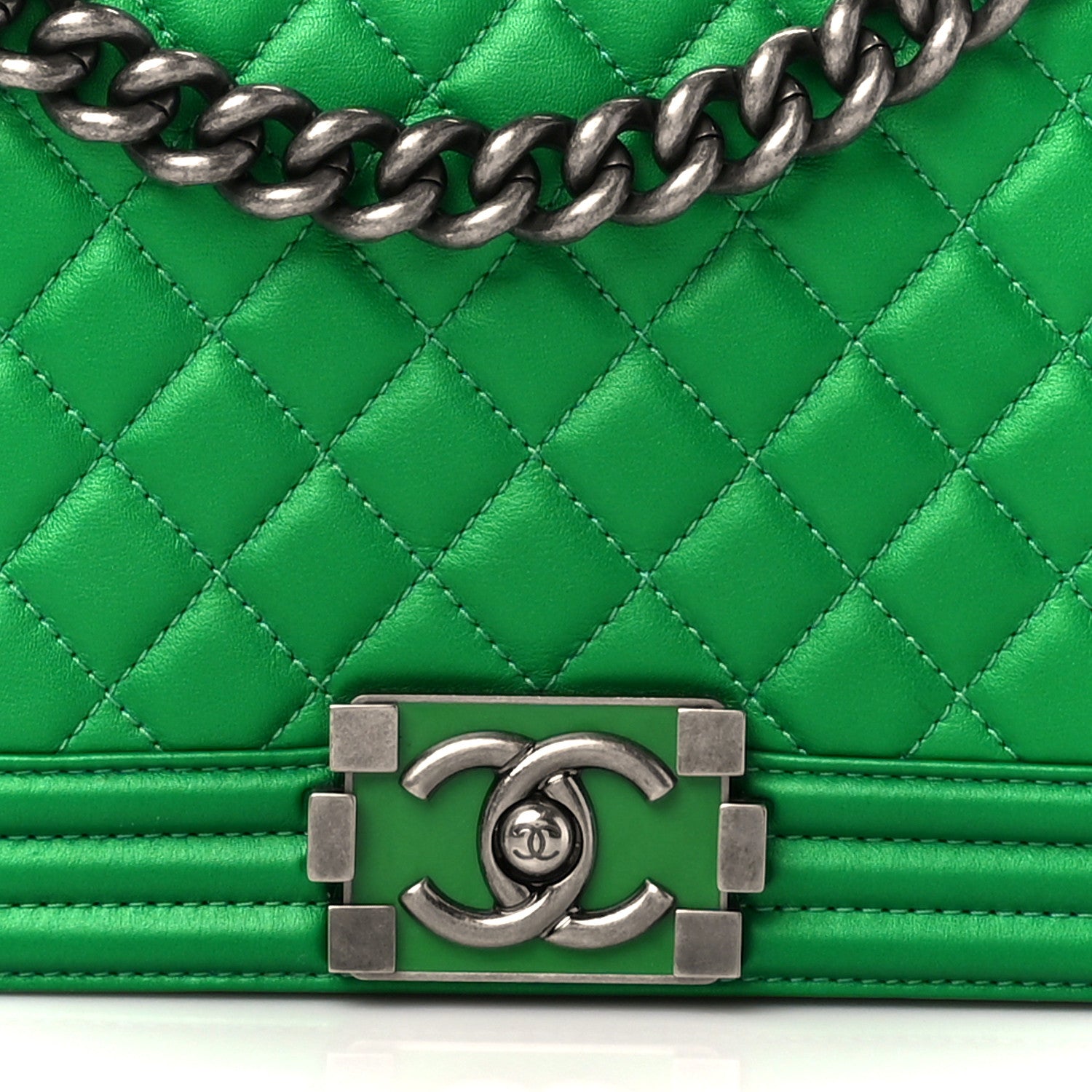 Chanel Metallic Calfskin Quilted Medium Boy Flap Green 8 of 10
