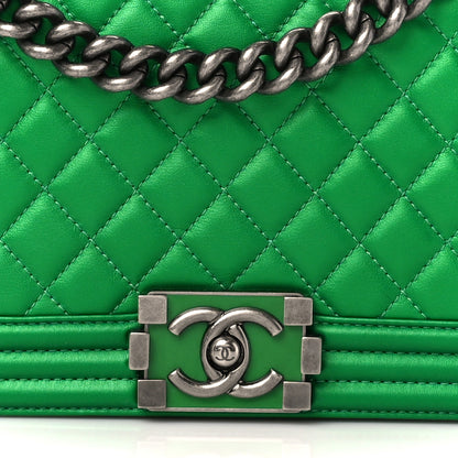 Chanel Metallic Calfskin Quilted Medium Boy Flap Green 8 of 10