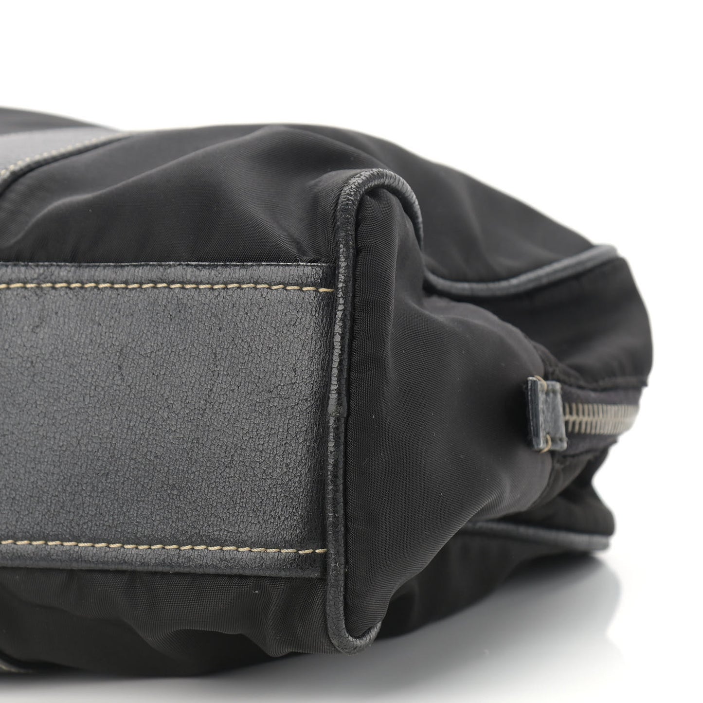 Tessuto Nylon Calfskin Shoulder Bag Black