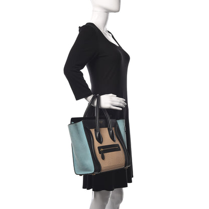 Celine Drummed Calfskin Nubuck Micro Tri-Color Luggage Antarctic 2 of 11
