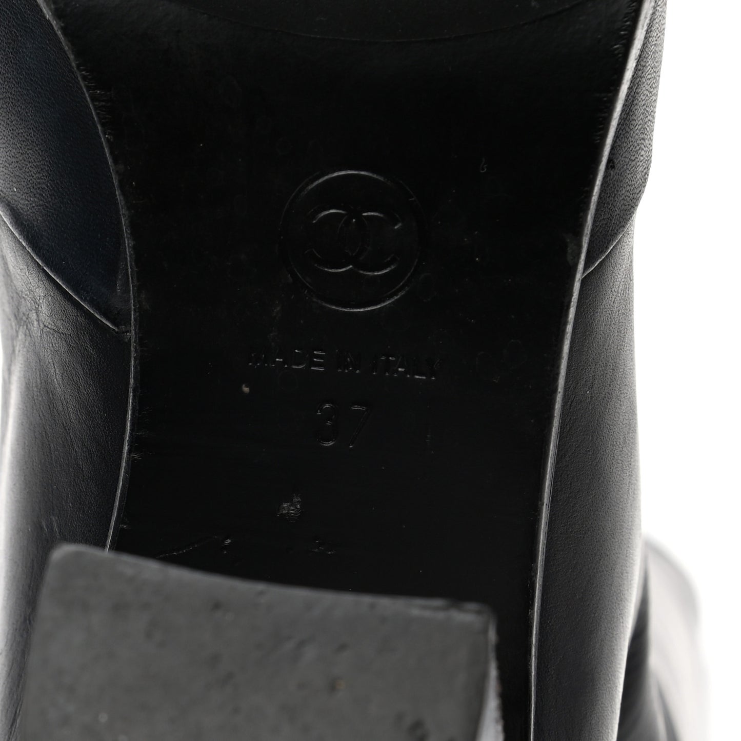 Calfskin CC Cap Toe Knee High Boots 37 Marine Fonce