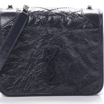 Saint Laurent Crinkled Calfskin Matelasse Monogram Niki Chain Wallet Deep Marine 8 of 12