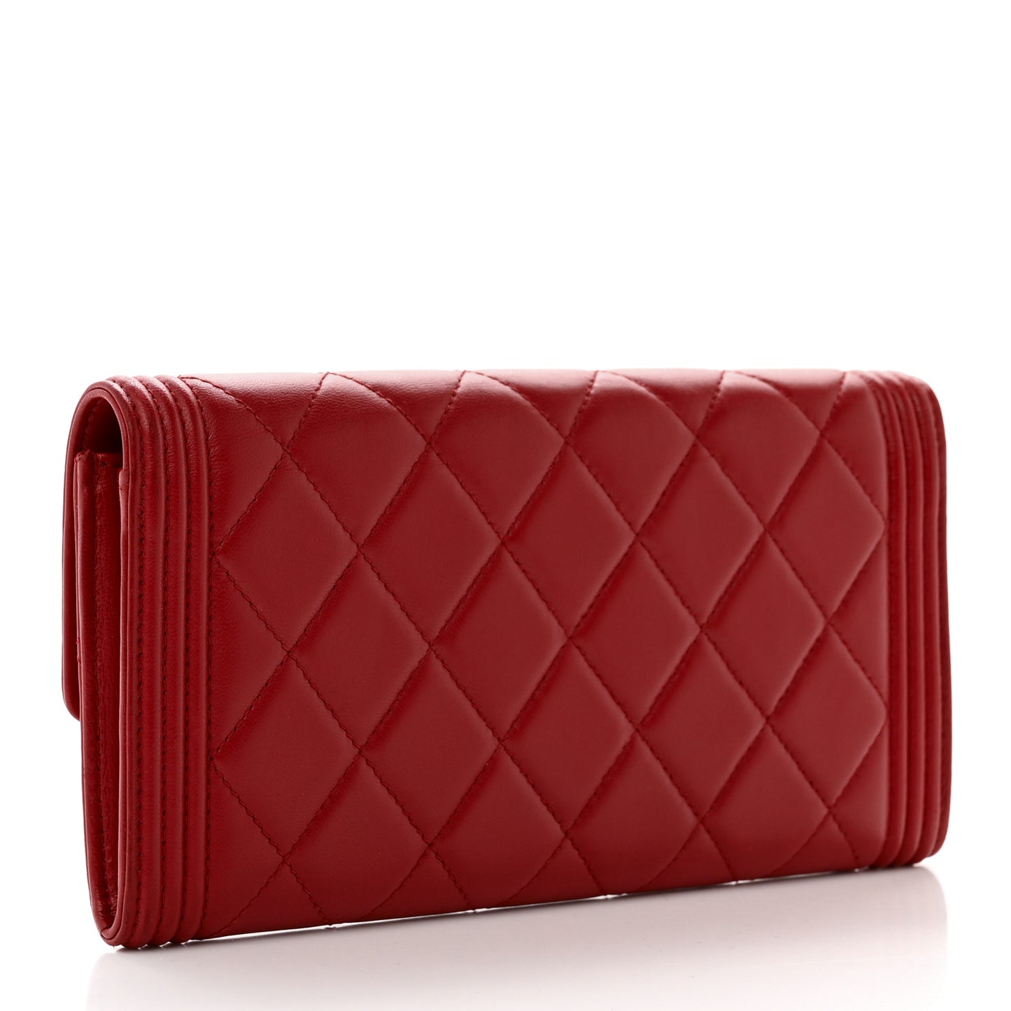 Lambskin Quilted Boy Flap Wallet Red
