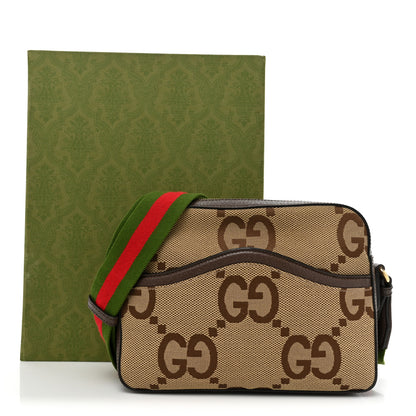 Gucci Monogram Jumbo GG Textured Dollar Calfskin Web Messenger Shoulder Bag Camel Ebony New Acero 15 of 15