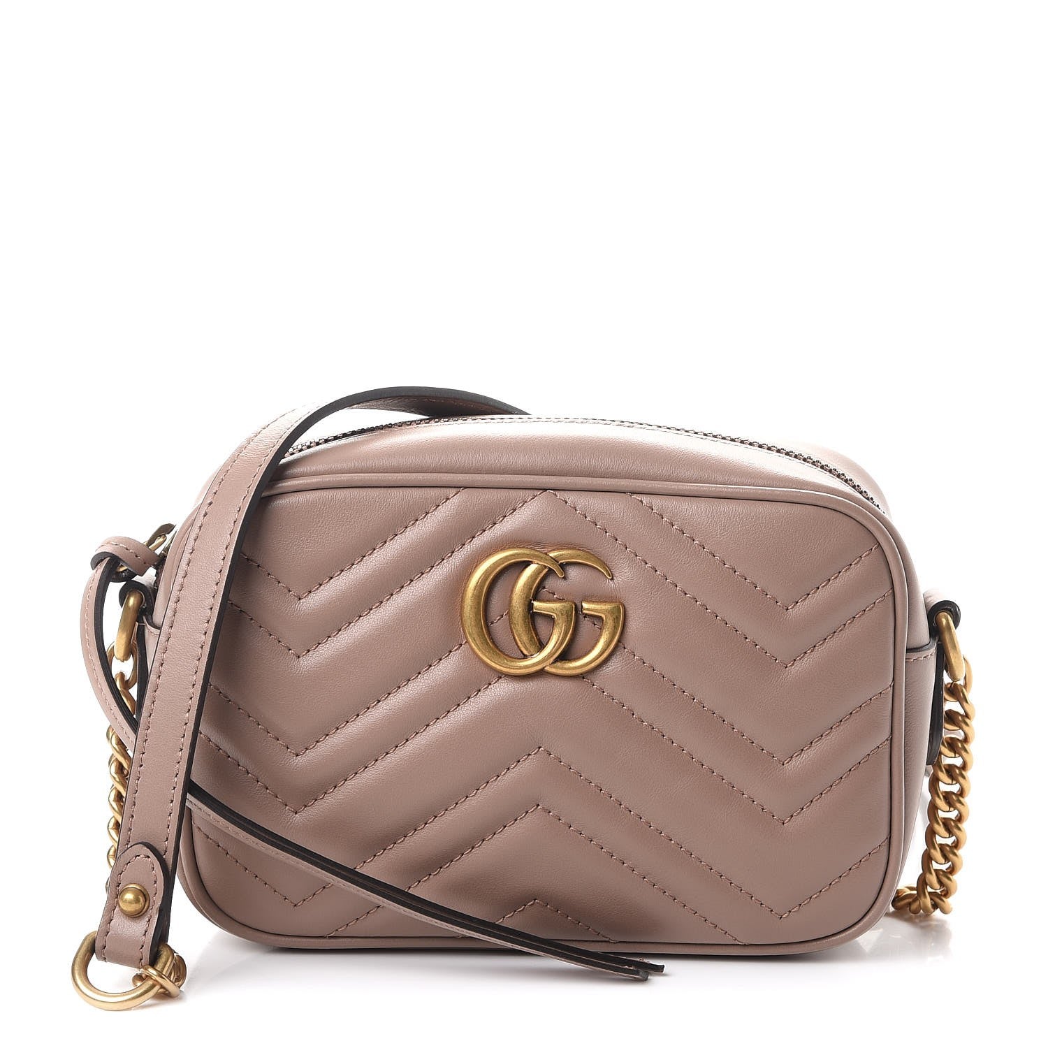 Gucci Calfskin Matelasse Mini GG Marmont Chain Shoulder Bag Nude 1 of 8