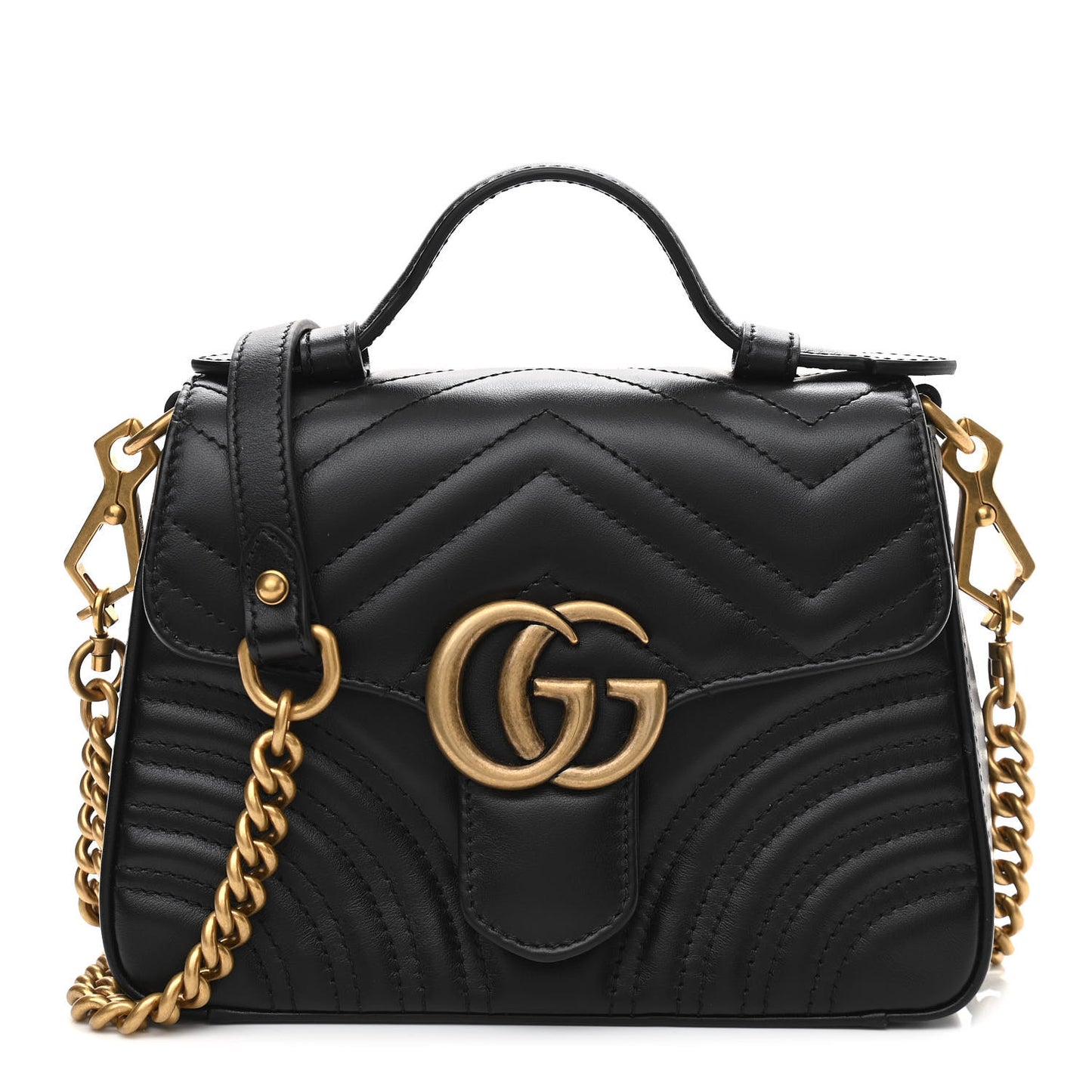 Calfskin Matelasse Mini GG Marmont Top Handle Shoulder Bag Black