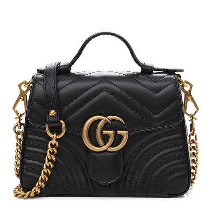 Gucci Calfskin Matelasse Mini GG Marmont Top Handle Shoulder Bag Black 1 of 10