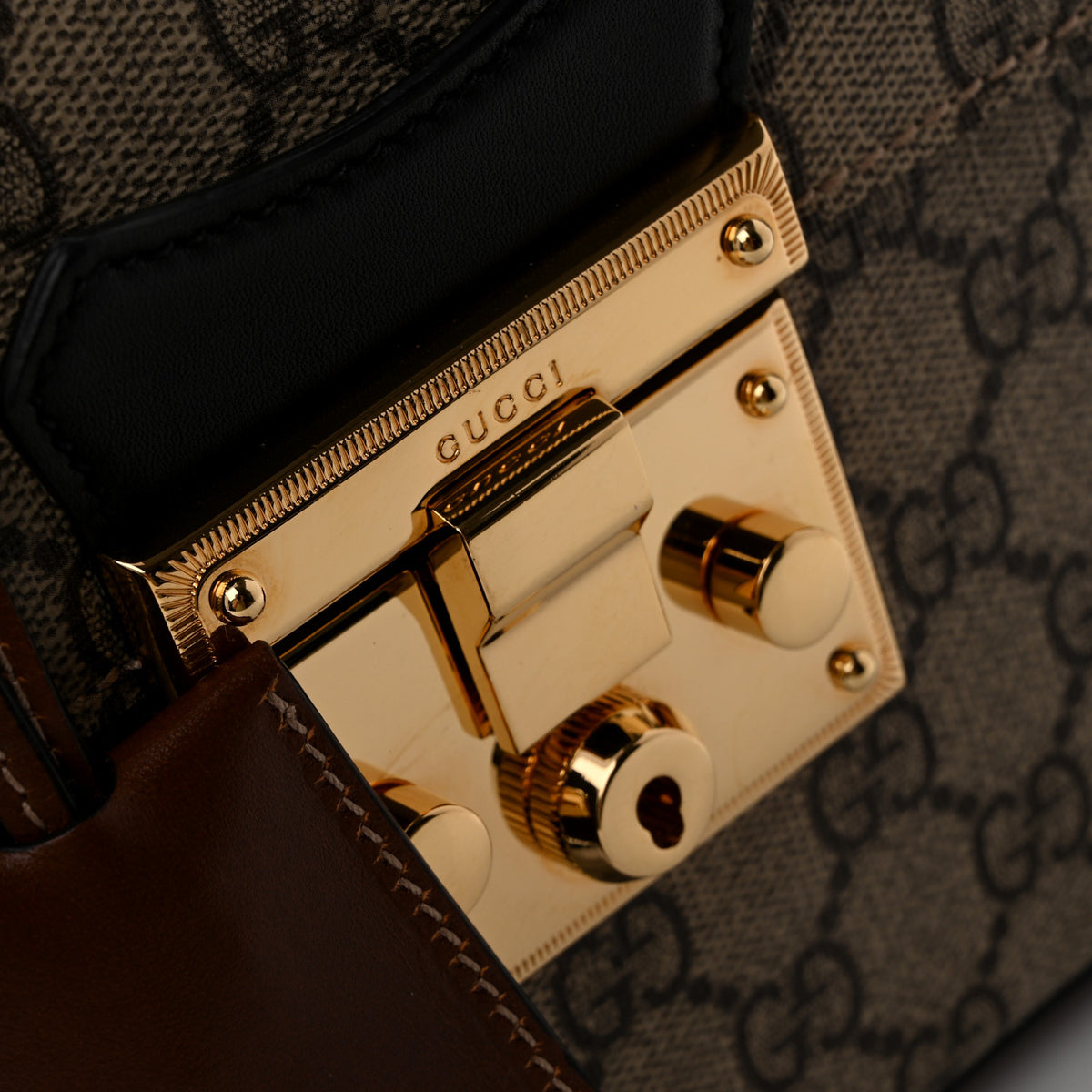 Gucci GG Supreme Monogram Small Padlock Bamboo Shoulder Bag Beige Black Cuir 11 of 11