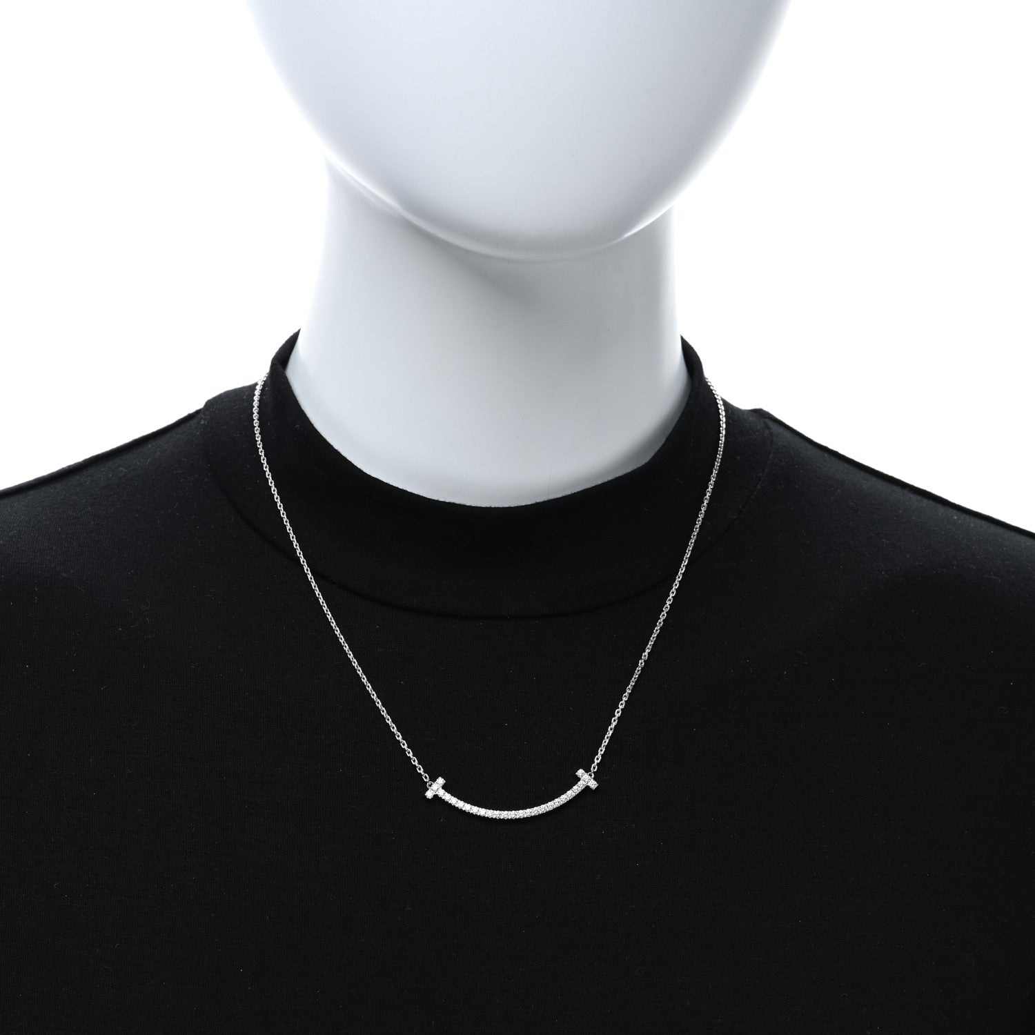 Tiffany 18K White Gold Diamond Medium Smile Pendant Necklace 3 of 5