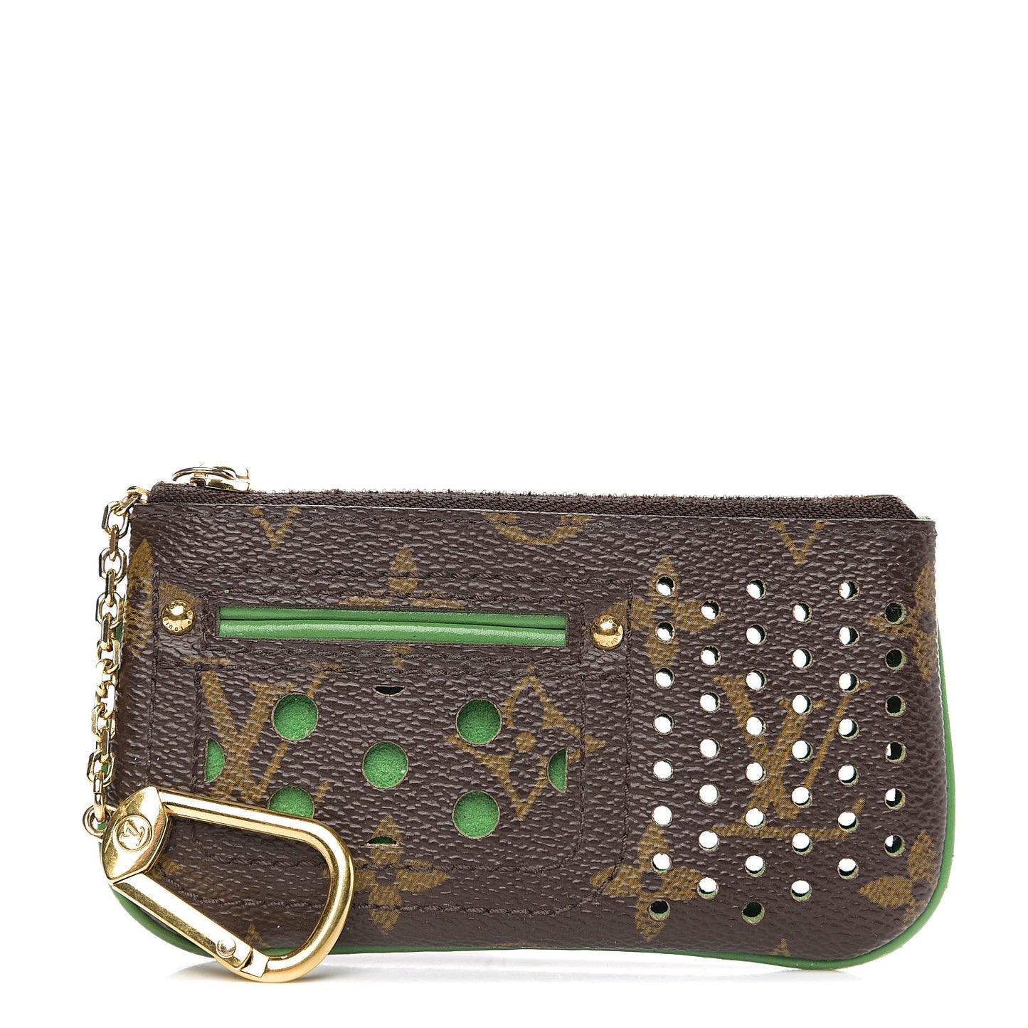Monogram Perforated Key Pouch Green