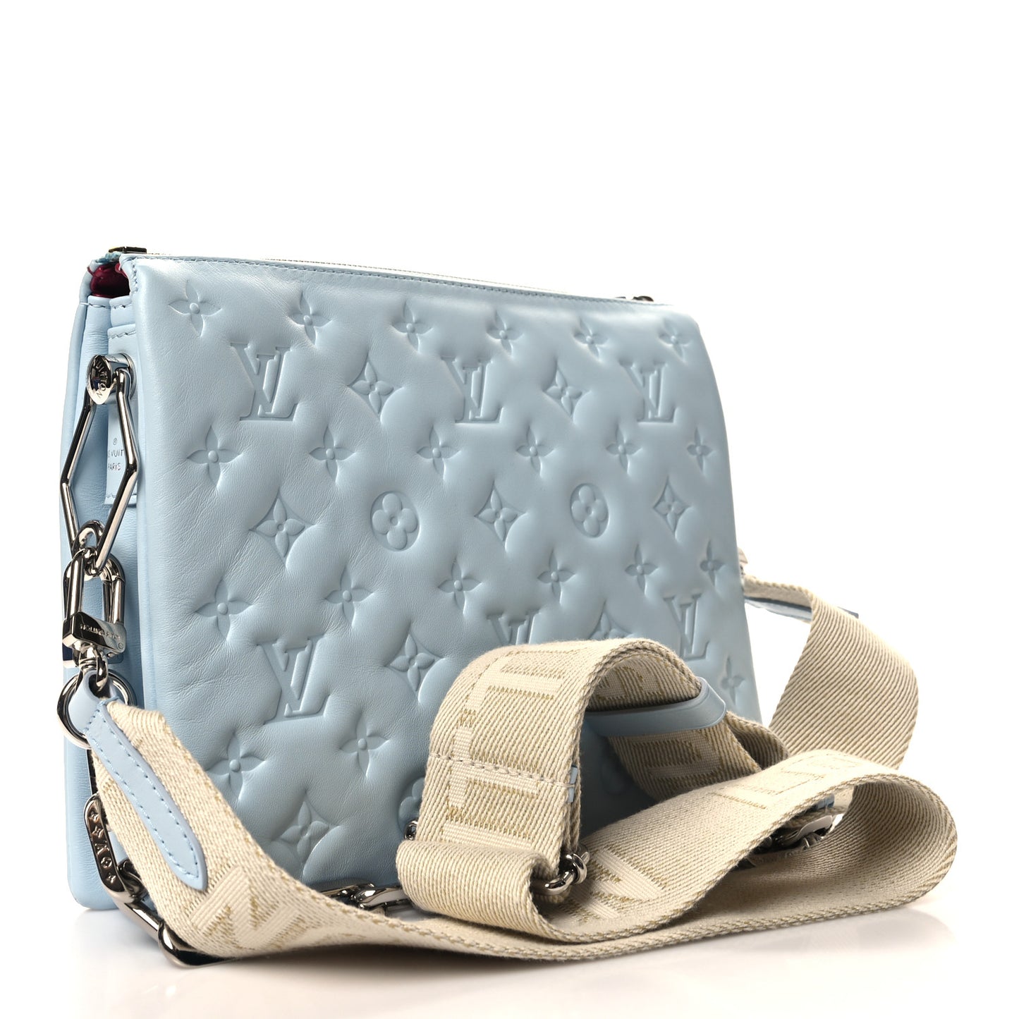 Lambskin Embossed Monogram Coussin PM Bleu