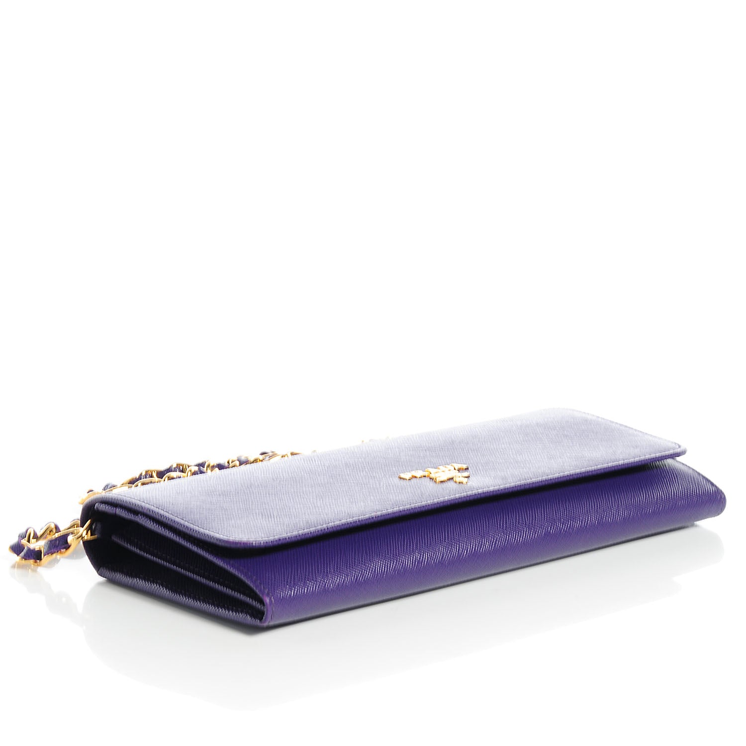 Prada Saffiano Metal Oro Chain Wallet Viola 4 of 9