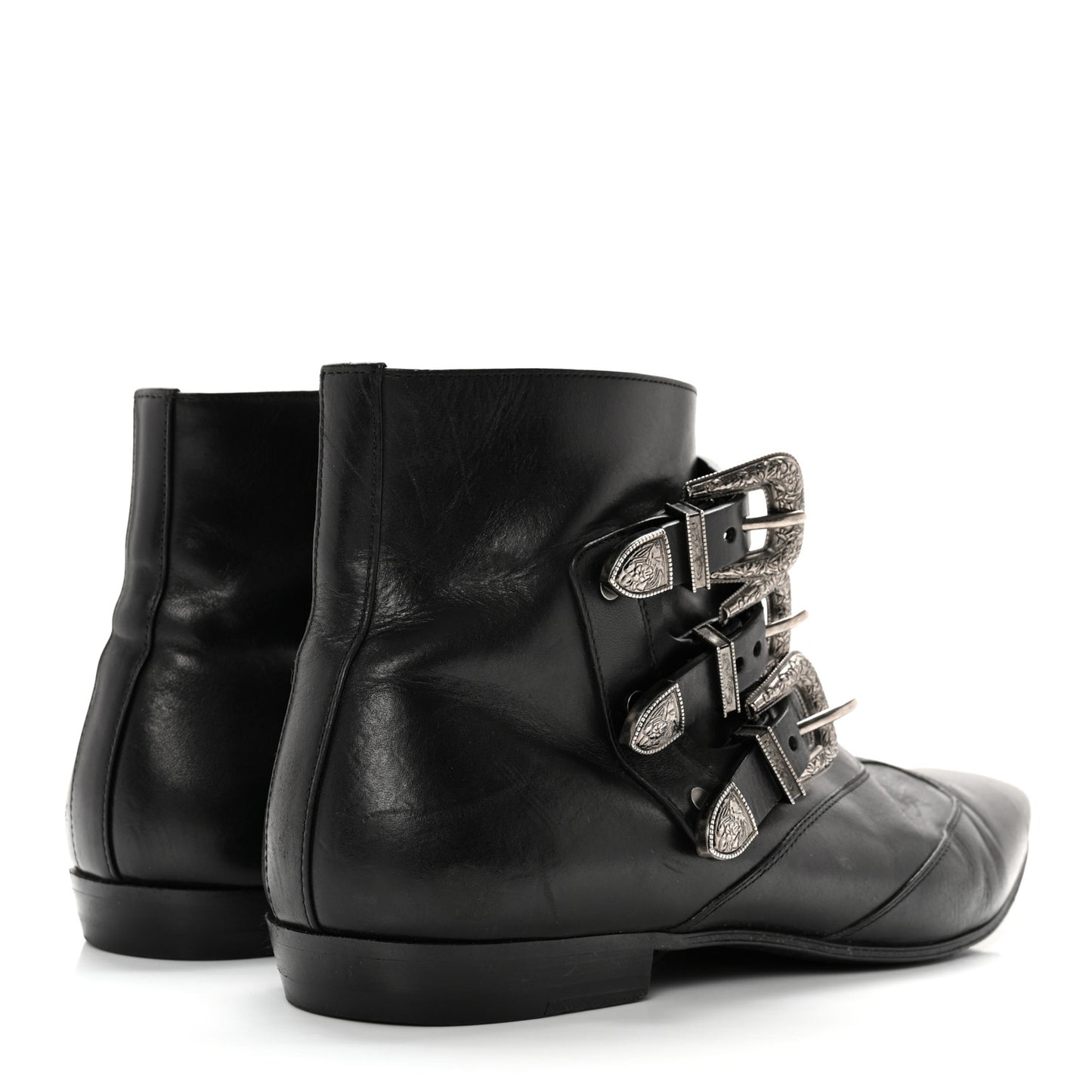 Calfskin Mens Stan Buckle Ankle Boots 46 Black