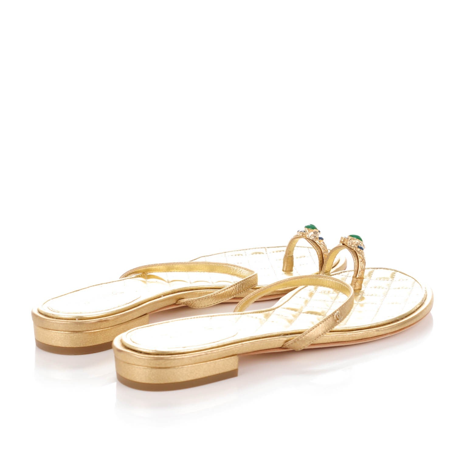 Chanel Metallic Calfskin Jeweled Sandals 37.5 Gold 4 of 9