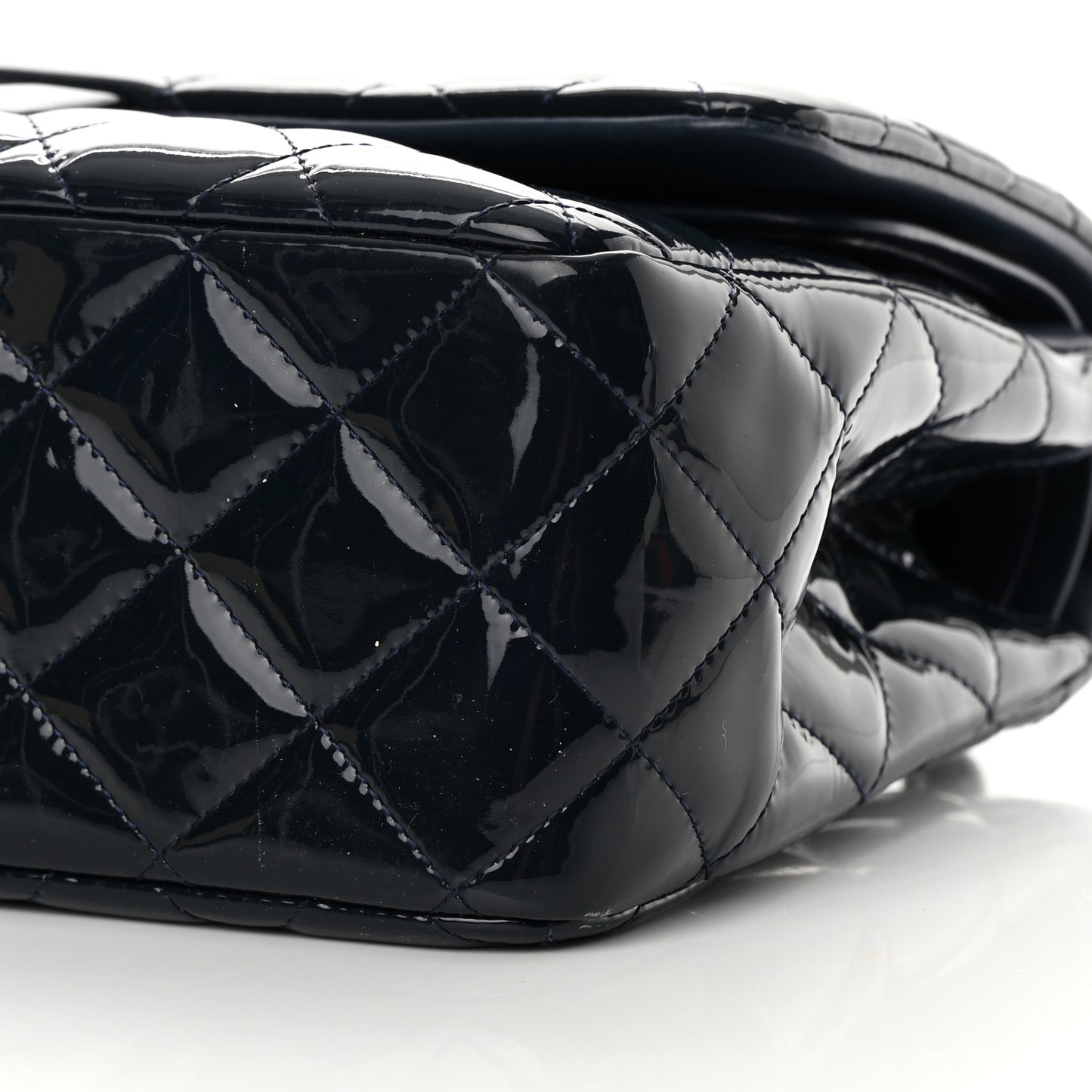 Patent Quilted Jumbo Double Flap Navy