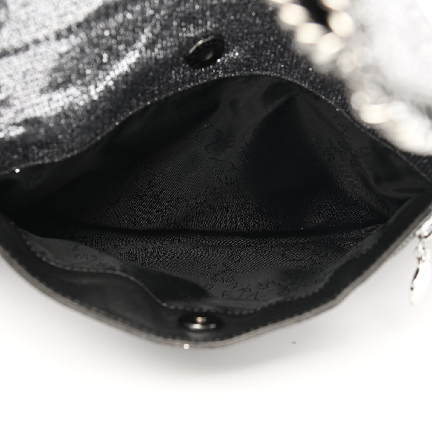 Metallic Glitter Fold Over Falabella Clutch Silver