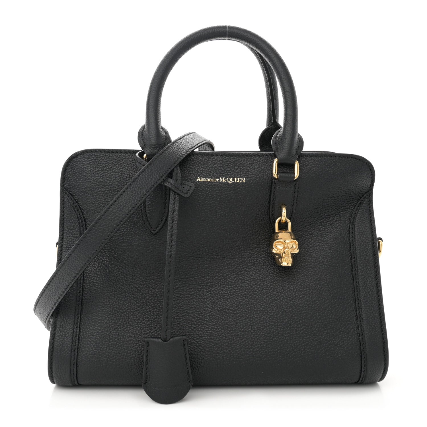 Alexander McQueen Pebbled Calfskin Small Skull Padlock Zip Around Tote Black 1 of 10