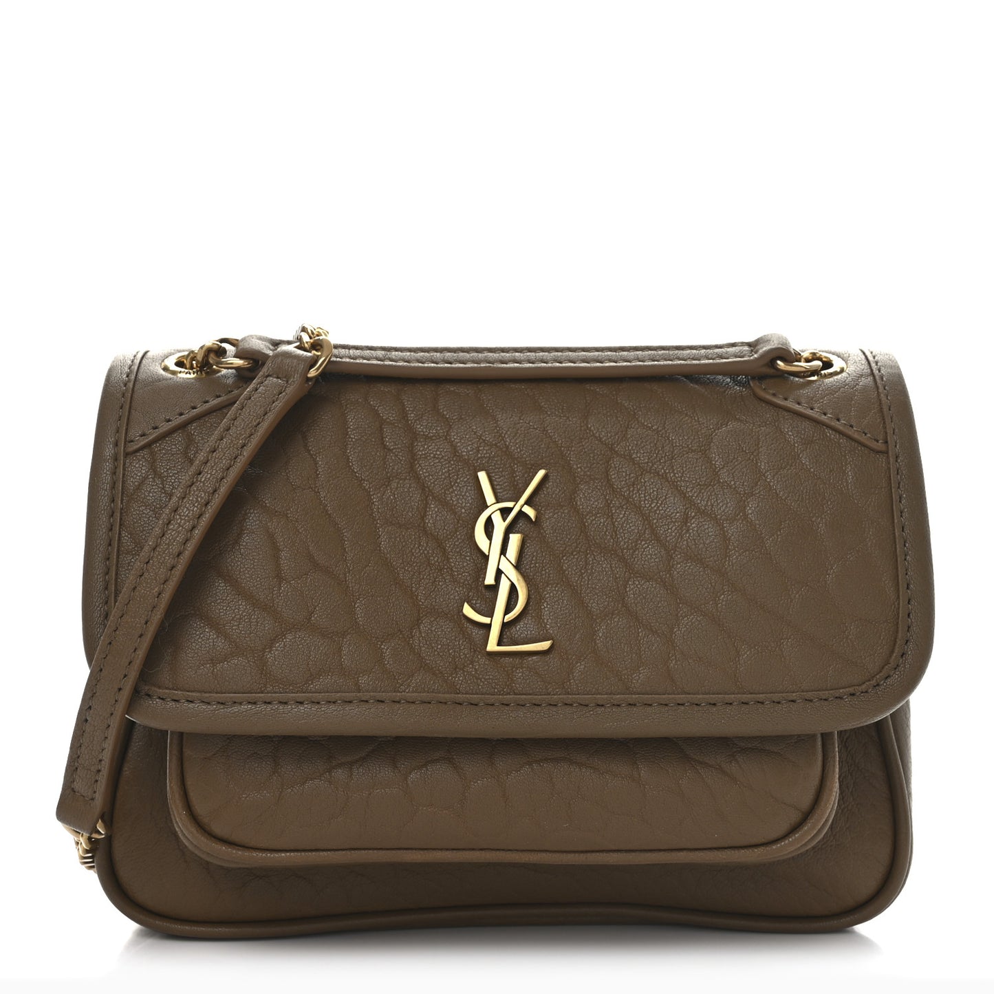 Grained Lambskin Monogram Mini Niki Chain Satchel Dark Cork