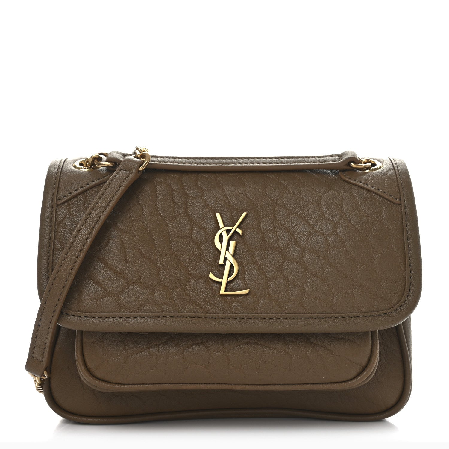 Saint Laurent Grained Lambskin Monogram Mini Niki Chain Satchel Dark Cork 1 of 10