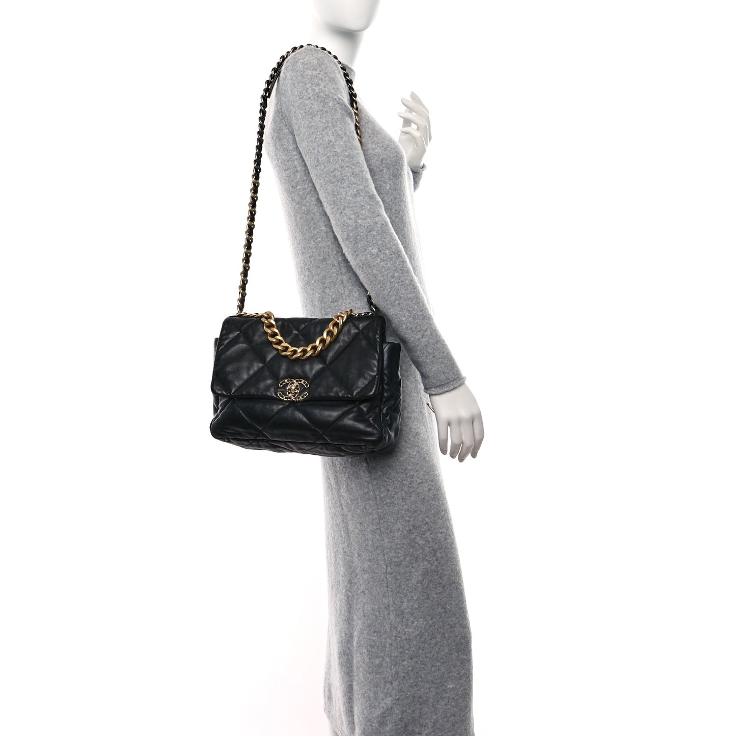 Lambskin Quilted Large Chanel 19 Flap Black