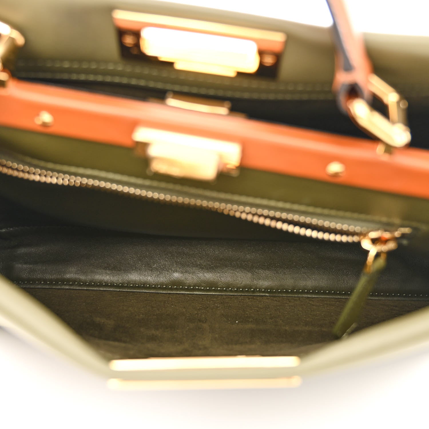 Fendi Vitello Seta Light Aura Shiny Nappa Medium Peekaboo I SEE U Satchel Equatore Cuoio 6 of 13