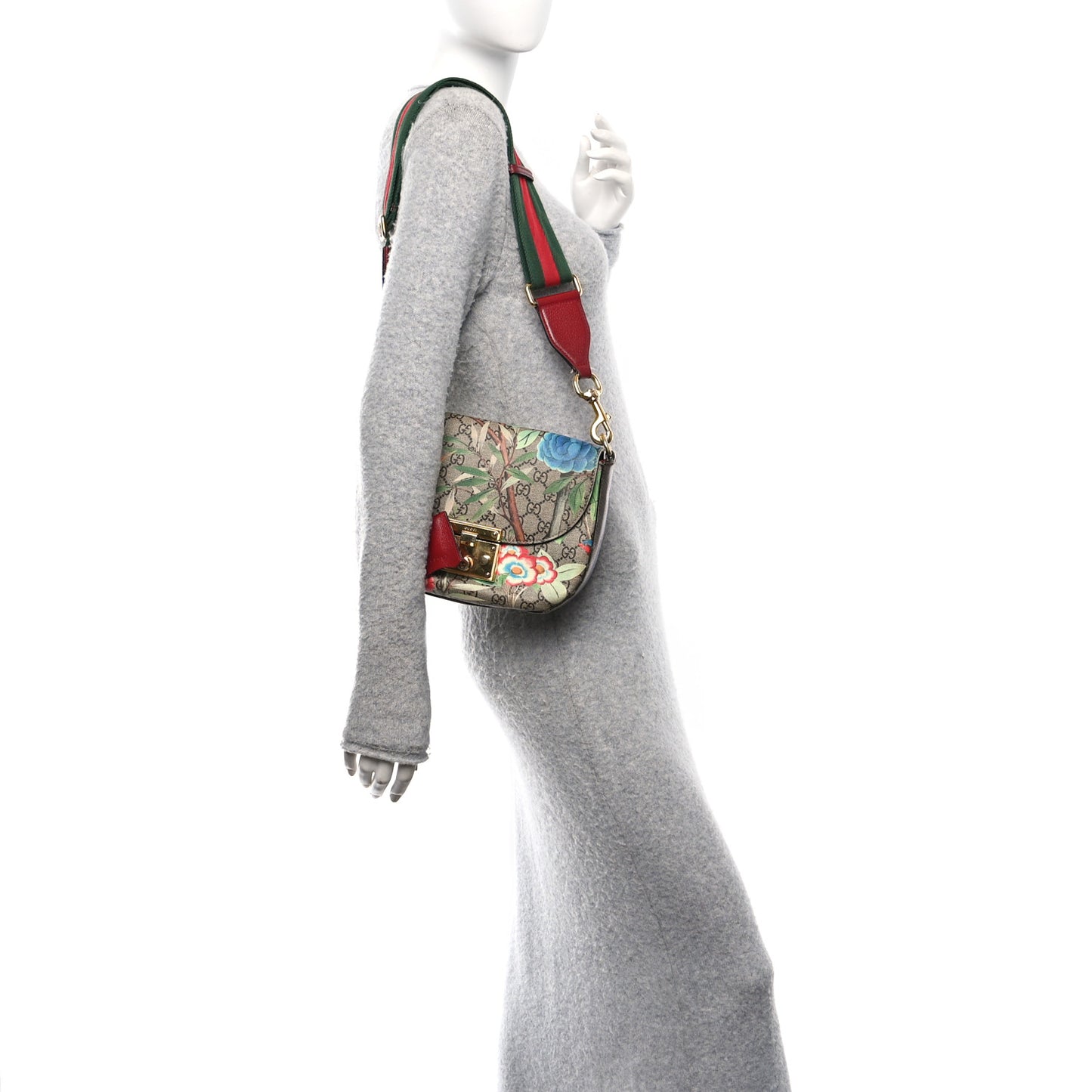 GG Supreme Monogram Tian Web Medium Padlock Messenger Shoulder Bag Beige Multicolor New Acero