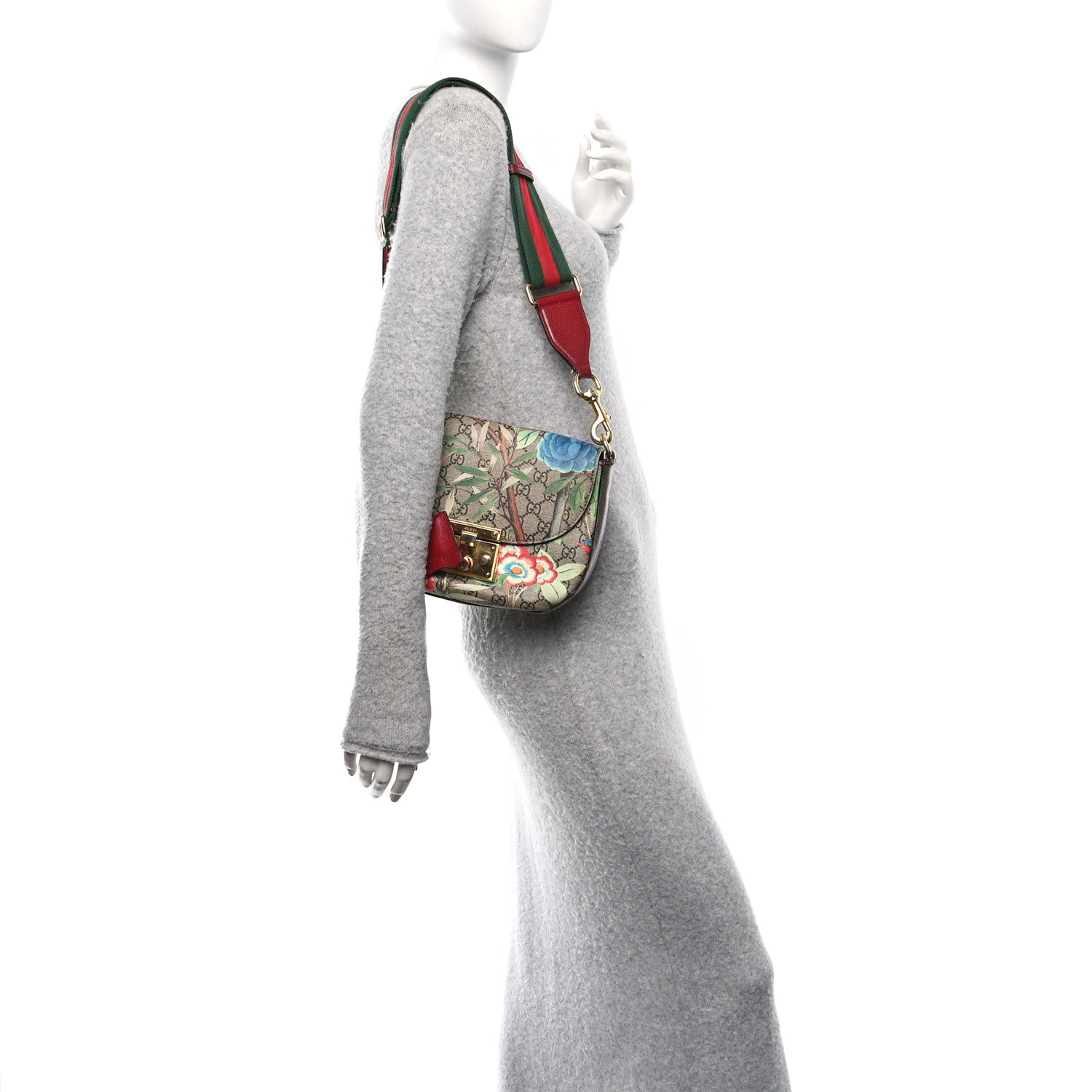 Gucci GG Supreme Monogram Tian Web Medium Padlock Messenger Shoulder Bag Beige Multicolor New Acero 2 of 15