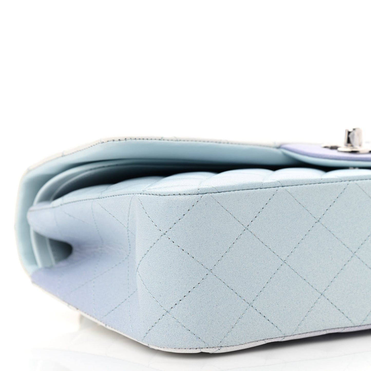 Perforated Lambskin Quilted Medium Double Flap Light Blue Light Purple White